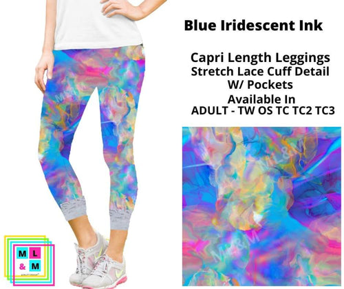 Blue Iridescent Ink Lace Cuff Capris w/ Pockets by ML&M