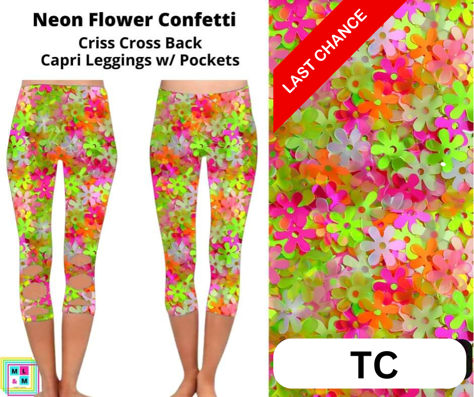 Neon Flower Confetti Criss Cross Capri w/ Pockets by ML&M