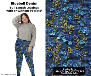 Preorder! Closes 11/6. ETA Jan. Bluebell Denim Full Length Leggings w/wo Pockets