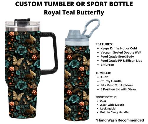 Royal Teal Butterfly Custom Tumbler