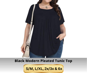 Black Modern Pleated Tunic Top