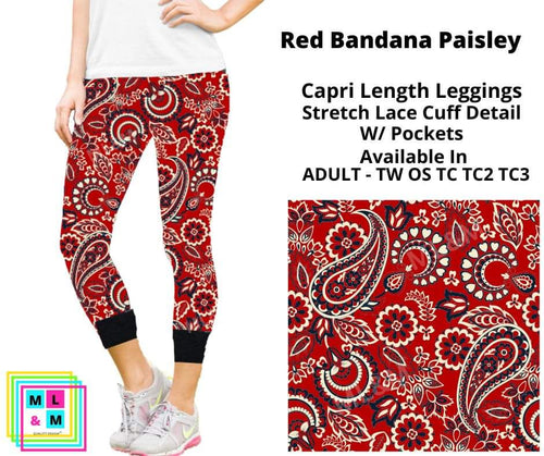 Red Bandana Paisley Lace Cuff Capris w/ Pockets by ML&M