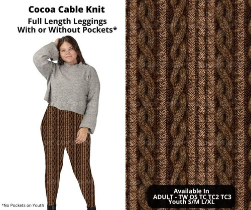 Preorder! Closes 11/4. ETA Jan. Cocoa Cable Knit Full Length Leggings w/wo Pockets