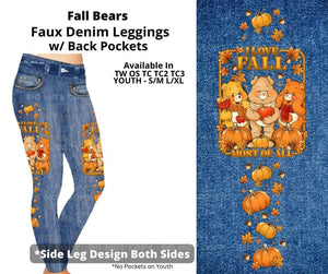 Fall Bears Full Length Faux Denim w/ Side Leg Designs