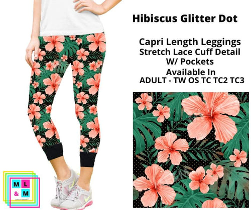 Hibiscus Glitter Dots Lace Cuff Capris w/ Pockets by ML&M