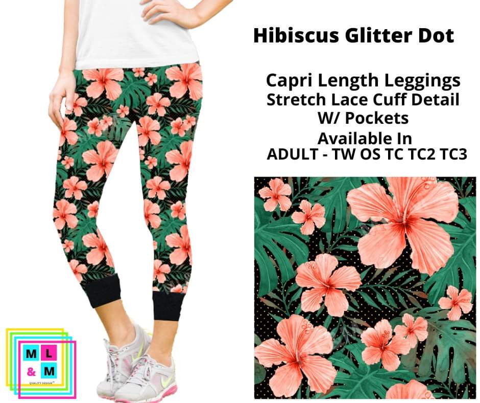 Hibiscus Glitter Dots Lace Cuff Capris w/ Pockets by ML&M