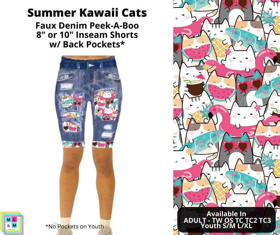 Summer Kawaii Cats Faux Denim Shorts by ML&M