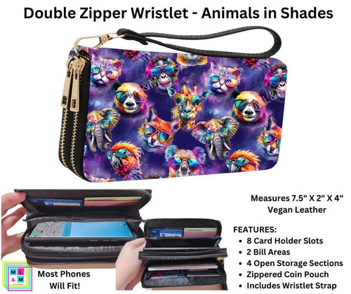 Animals in Shades Double Zipper Wristlet by ML&M!