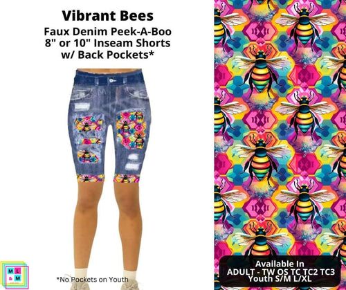 Vibrant Bees Faux Denim Shorts by ML&M