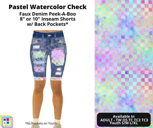 Pastel Watercolor Check Faux Denim Shorts by ML&M