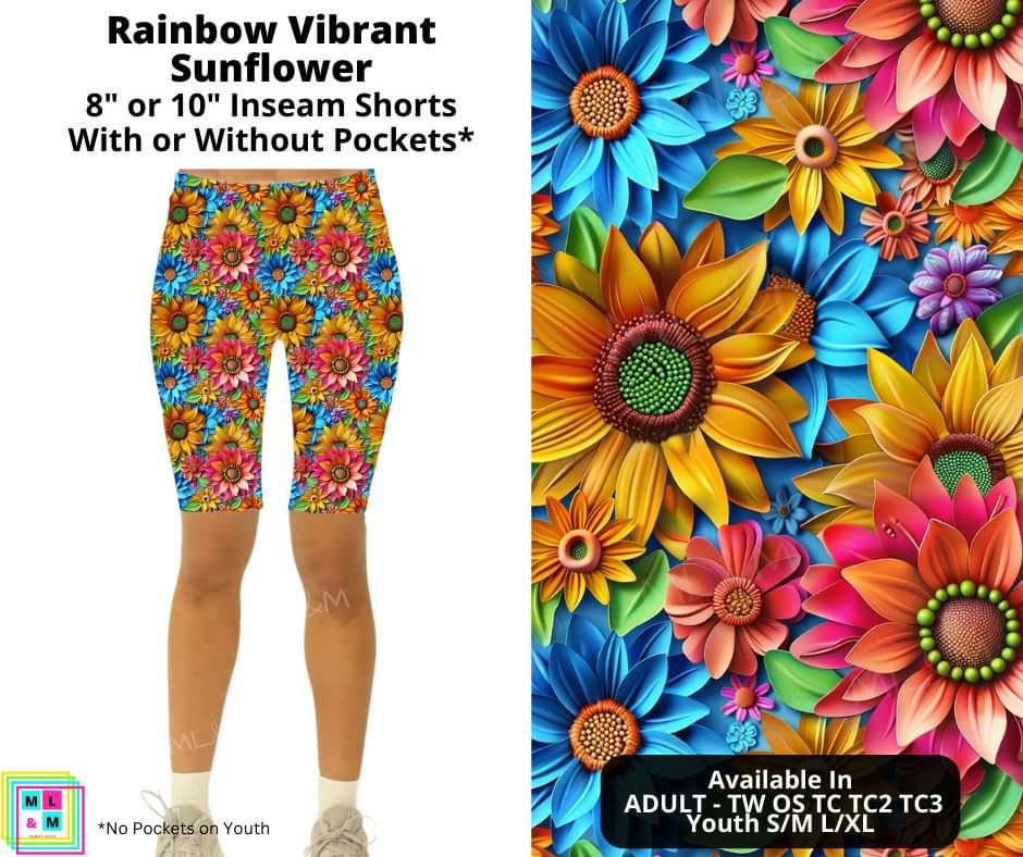 Rainbow Vibrant Sunflower Shorts by ML&M