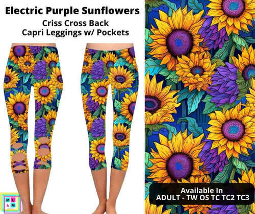 Electric Purple Sunflowers Criss Cross Capri w/ Pockets by ML&M