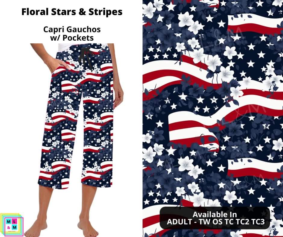 Floral Stars & Stripes Capri Gauchos by ML&M