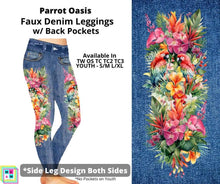 Load image into Gallery viewer, Parrot Oasis Full Length Faux Denim w/ Side Leg Designs