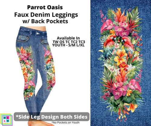 Parrot Oasis Full Length Faux Denim w/ Side Leg Designs by ML&M