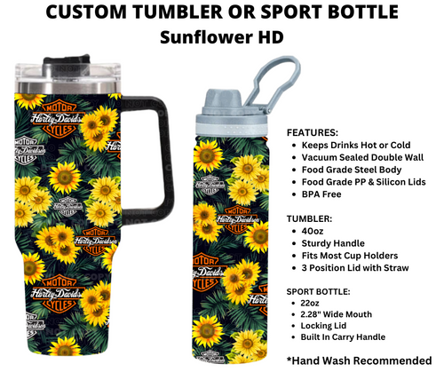 Sunflower HD Custom Tumbler or Sport Bottle