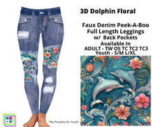 Load image into Gallery viewer, 3D Dolphin Floral Faux Denim Full Length Peekaboo Leggings