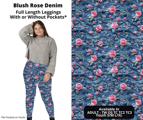 Preorder! Closes 11/6. ETA Jan. Blush Rose Denim Full Length Leggings w/wo Pockets