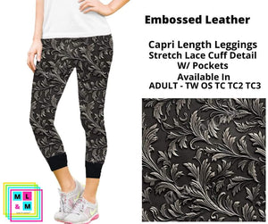 Embossed Leather Lace Cuff Capris w/ Pockets by ML&M