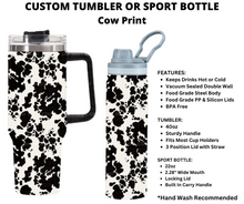 Load image into Gallery viewer, Cow Print Custom Tumbler or Sport Bottle