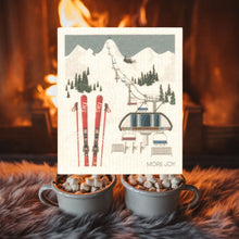 Load image into Gallery viewer, Skiing Swedish Dishcloth | Red skis Grey and white