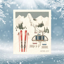 Load image into Gallery viewer, Skiing Swedish Dishcloth | Red skis Grey and white