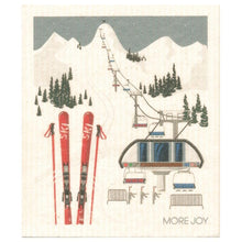 Load image into Gallery viewer, Skiing Swedish Dishcloth | Red skis Grey and white
