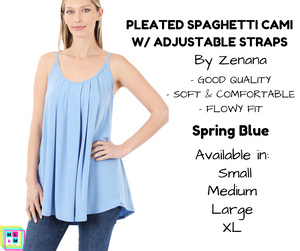 Pleated Spaghetti Strap Cami - Spring Blue