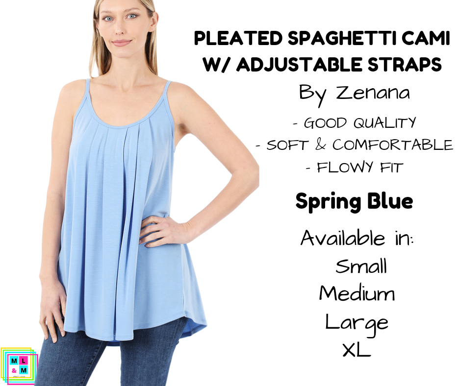 Pleated Spaghetti Strap Cami - Spring Blue