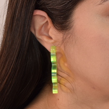 Load image into Gallery viewer, Chunky Squiggle Statement Earrings - Black Light Reactive Clear Green
