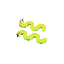 Load image into Gallery viewer, Chunky Squiggle Statement Earrings - Black Light Reactive Clear Green