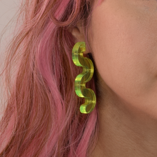 Load image into Gallery viewer, Chunky Squiggle Statement Earrings - Black Light Reactive Clear Green