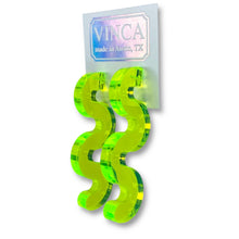 Load image into Gallery viewer, Chunky Squiggle Statement Earrings - Black Light Reactive Clear Green