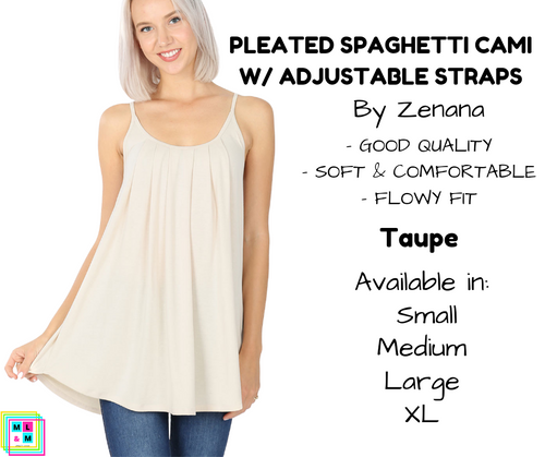 Pleated Spaghetti Strap Cami - Taupe