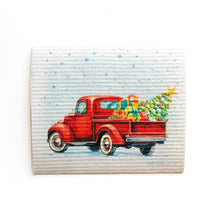 Load image into Gallery viewer, Vintage Truck with Christmas Tree Swedish Dishcloth |  Red