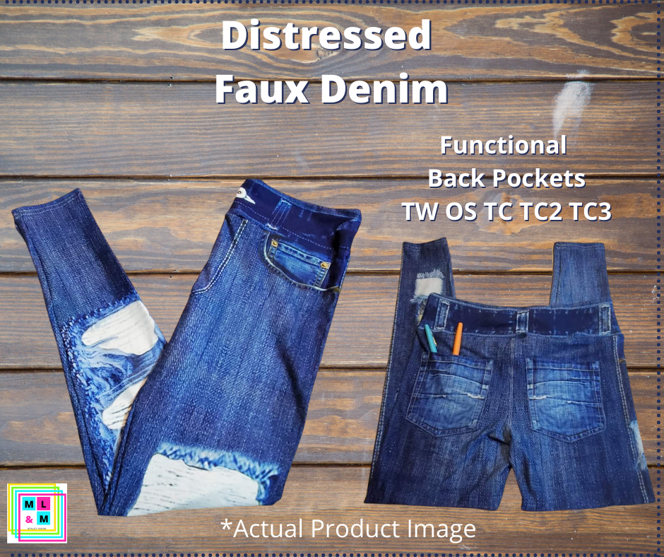 Distressed Faux Denim Peek-a-Boo Full Length