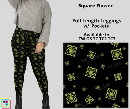 Square Flower Full Length Leggings w/ Pockets by ML&M