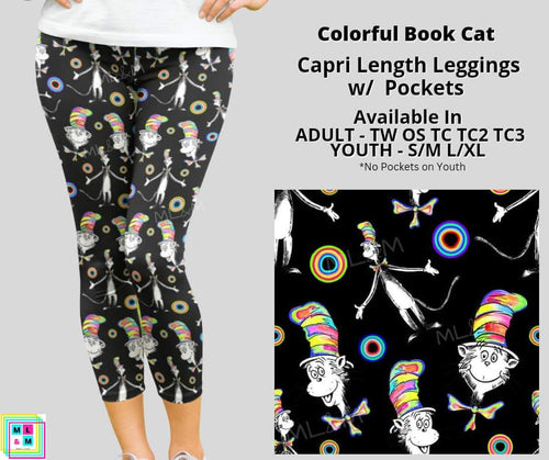 Colorful Book Cat Capri Length w/ Pockets by ML&M